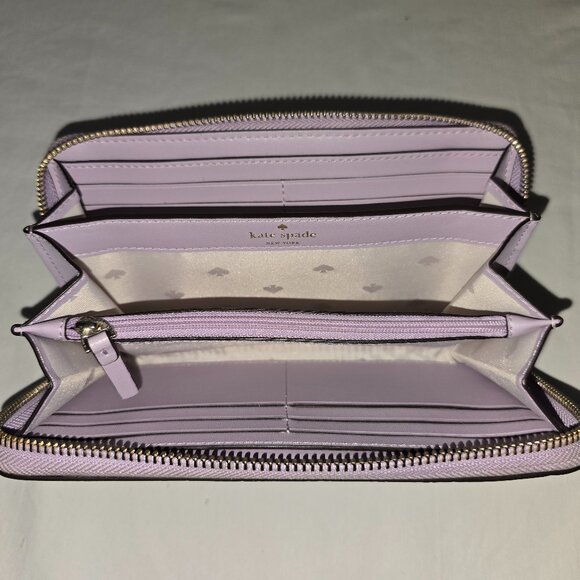 Kate Spade WLRU6055 Pale Lavender Pebble Grain Leather Continental Zip Wallet - Picture 4 of 6